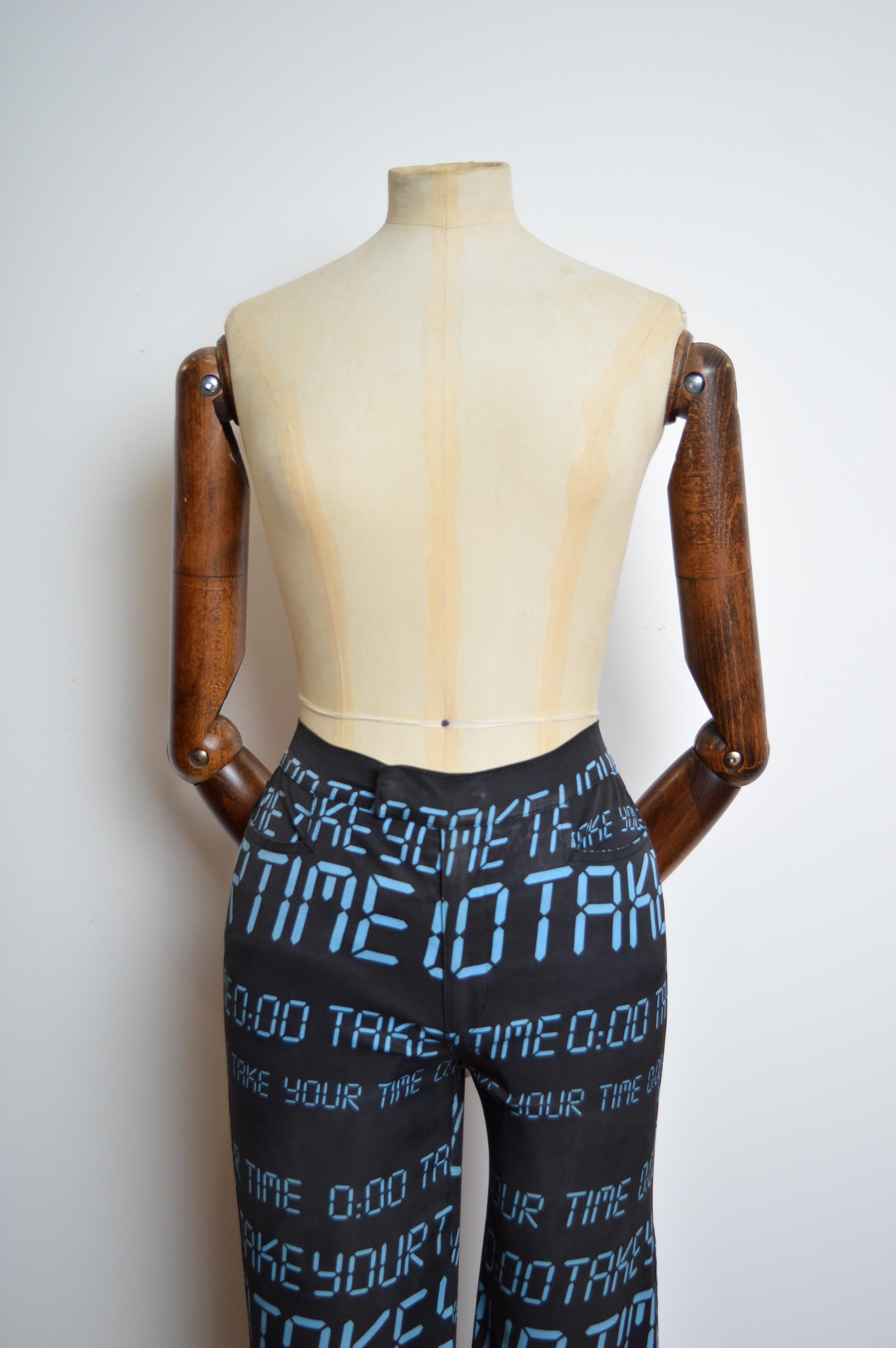 Women's 2000s Digital pattern Moschino stretchy Nylon Black Blue ankle grazer Pants For Sale