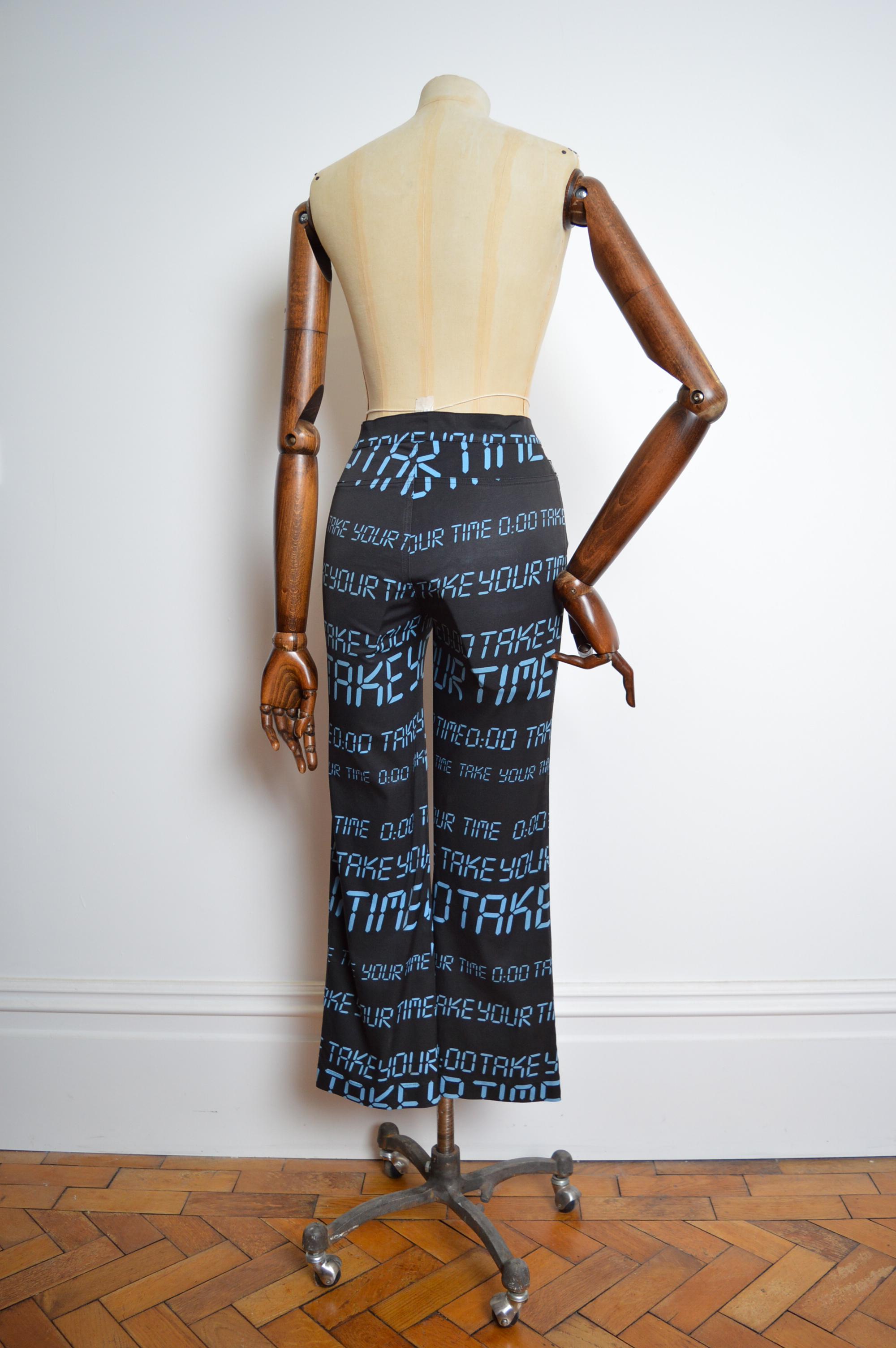 2000s Digital pattern Moschino stretchy Nylon Black Blue ankle grazer Pants For Sale 1