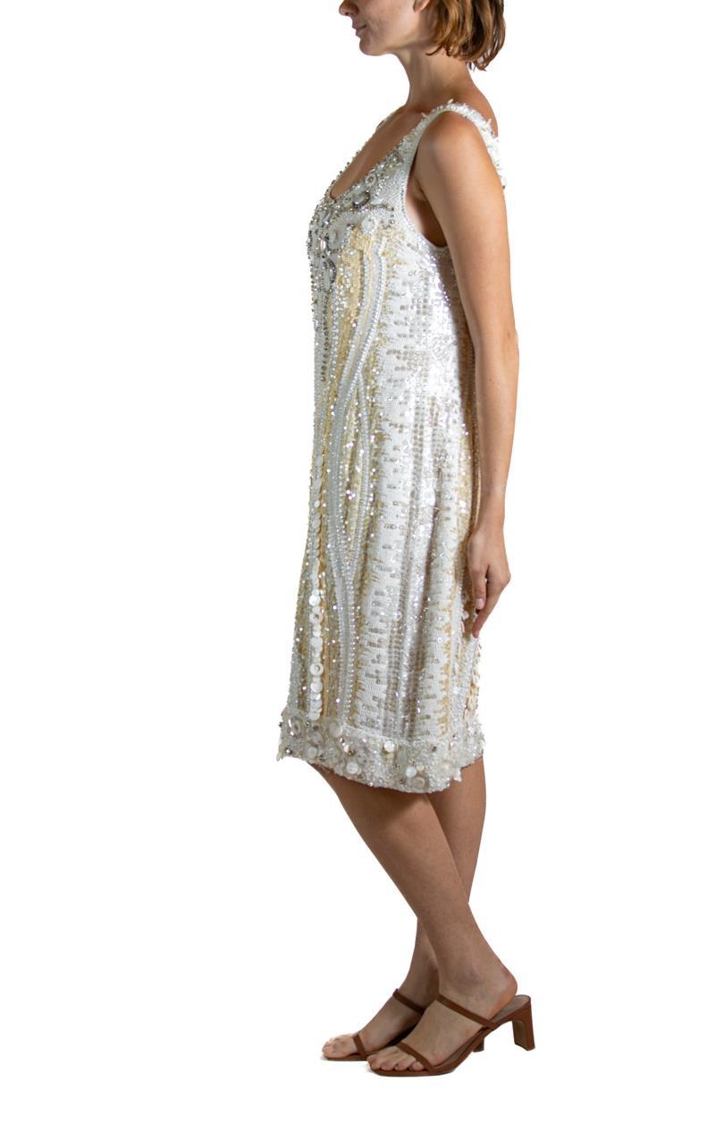 2000S Dilek Hanif White Beaded Silk Cocktail Dress
