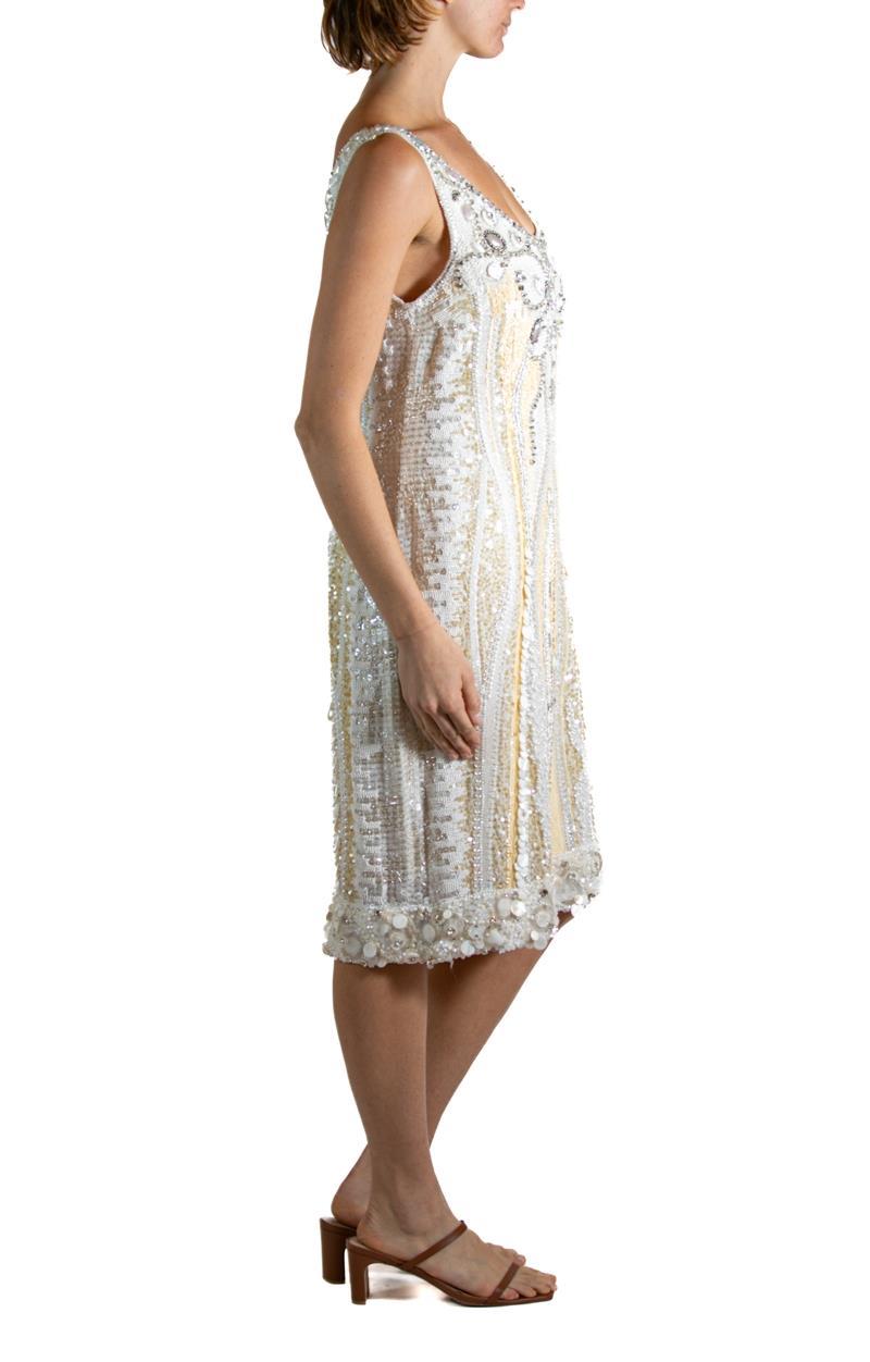 2000S Dilek Hanif White Beaded Silk Cocktail Dress In Excellent Condition For Sale In New York, NY