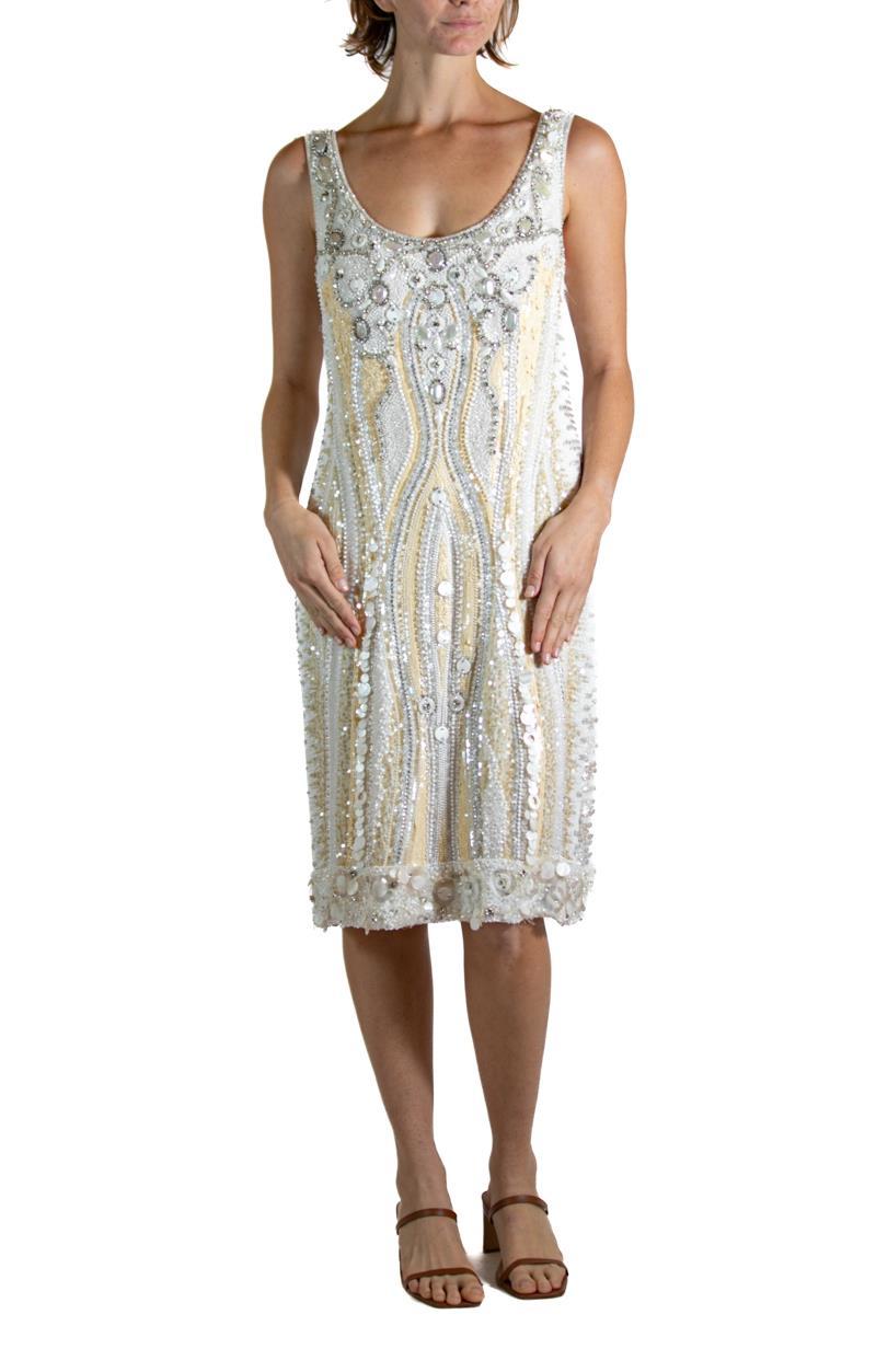 2000S Dilek Hanif White Beaded Silk Cocktail Dress For Sale 1
