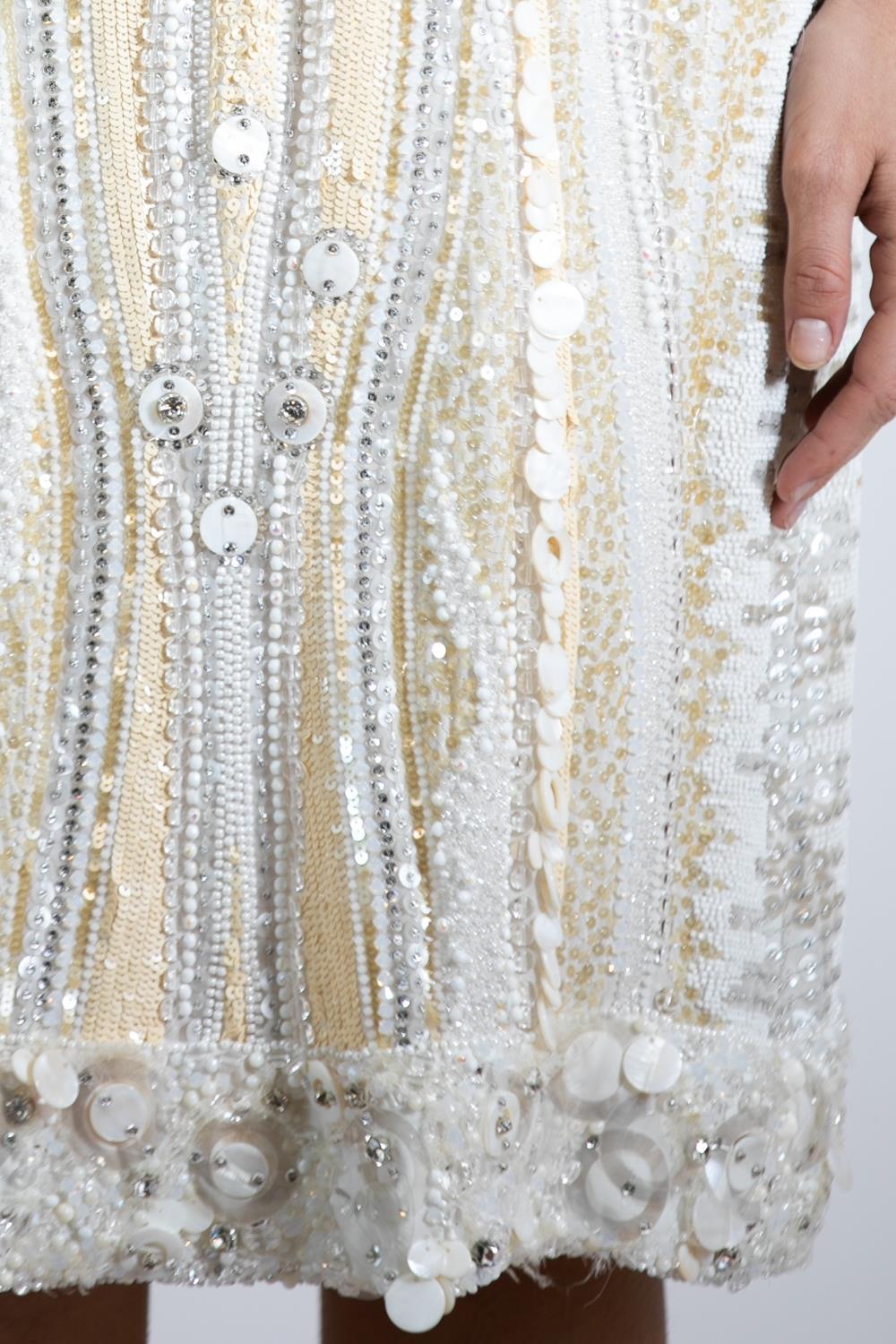 2000S Dilek Hanif White Beaded Silk Cocktail Dress For Sale 4