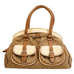 Borsa Dior Diorissimo degli anni 2000 in tela beige e pelle con telaio a forma di detective