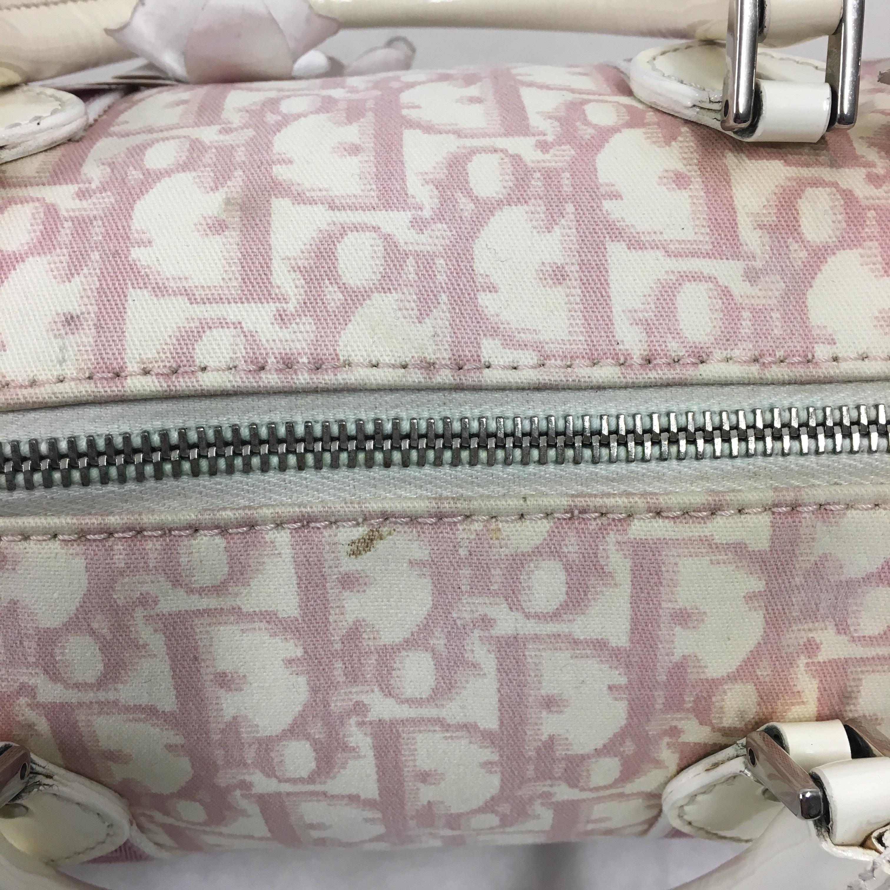 2000s Dior White and Pink Monogram handbag 7