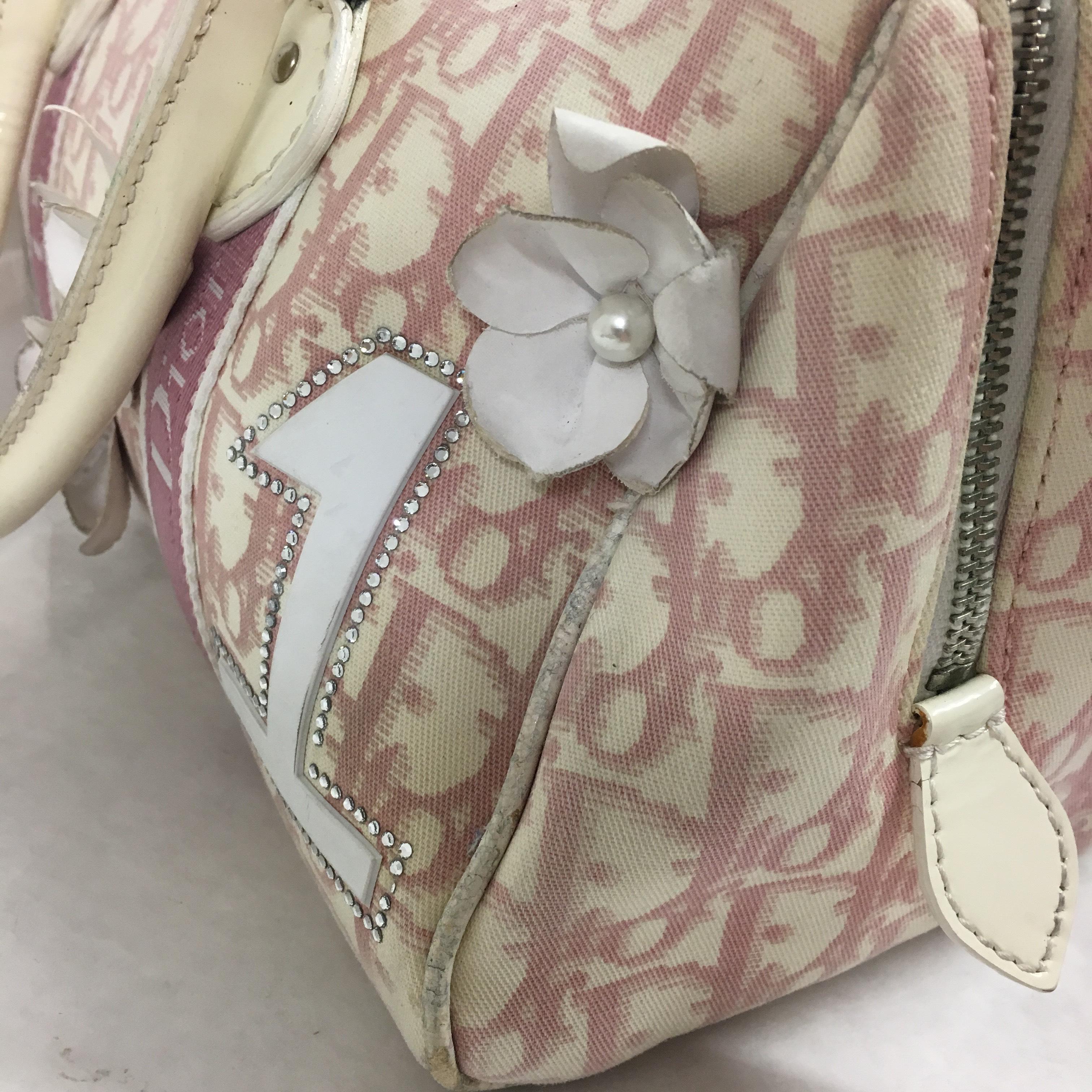 2000s Dior White and Pink Monogram handbag 9