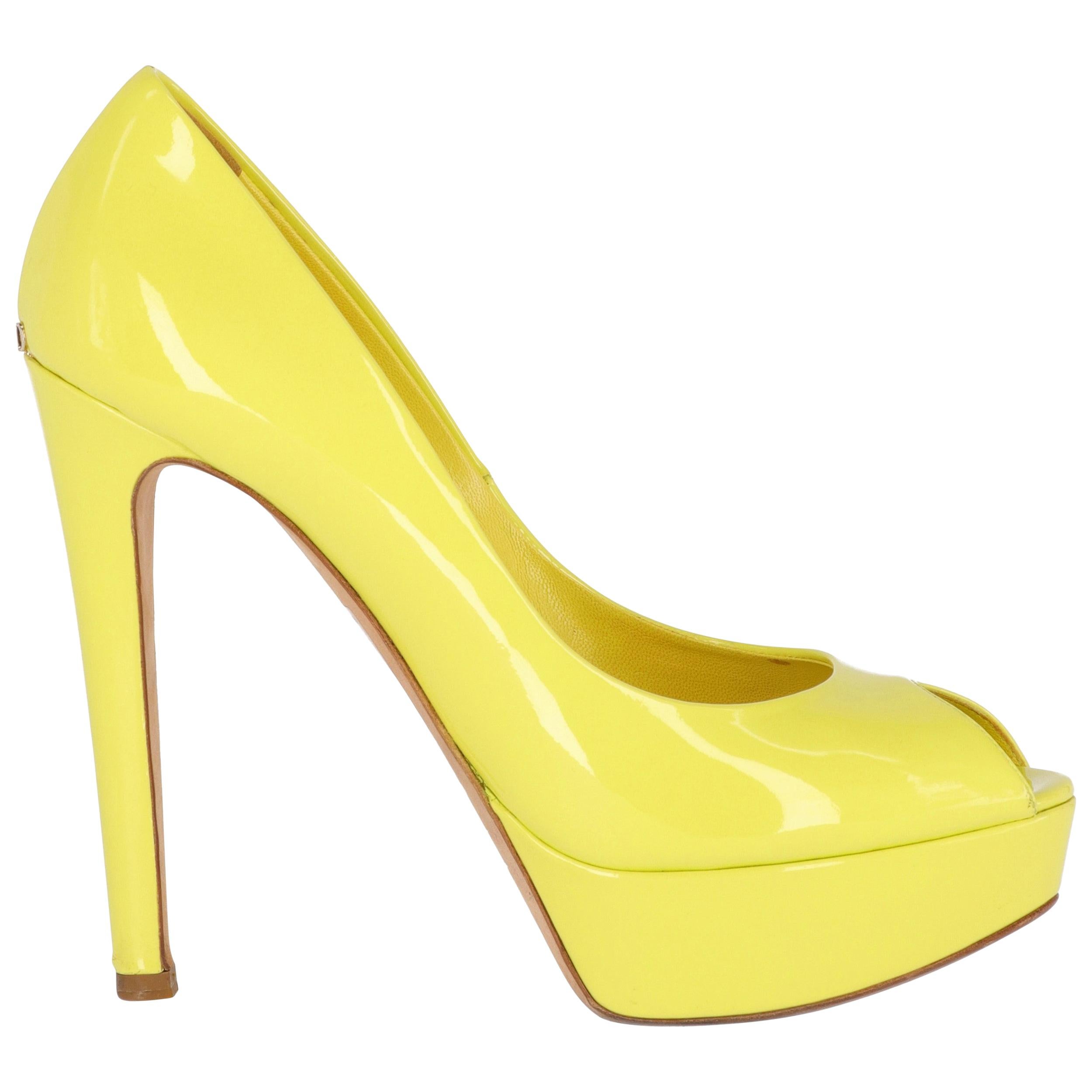 2000s Dior Yellow Lemon Patent Leather Heels Shoes