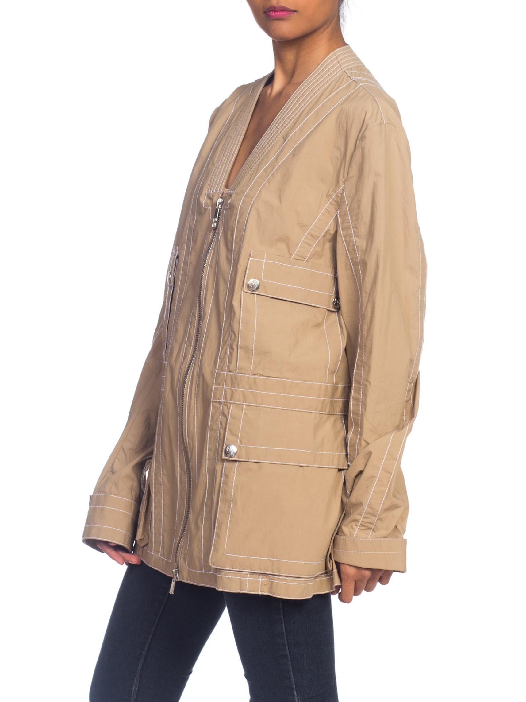 2000S DIRK BIKKEMBERGS Khaki Cotton Blend Utility Pocket Jacket With Contrast T In Excellent Condition In New York, NY