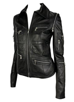 2000er Dolce und Gabbana Schwarze Moto-Jacke aus Leder mit Reißverschluss aus Leder