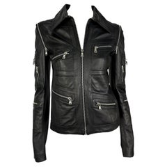 2000er Dolce und Gabbana Schwarze Moto-Jacke aus Leder mit Reißverschluss aus Leder