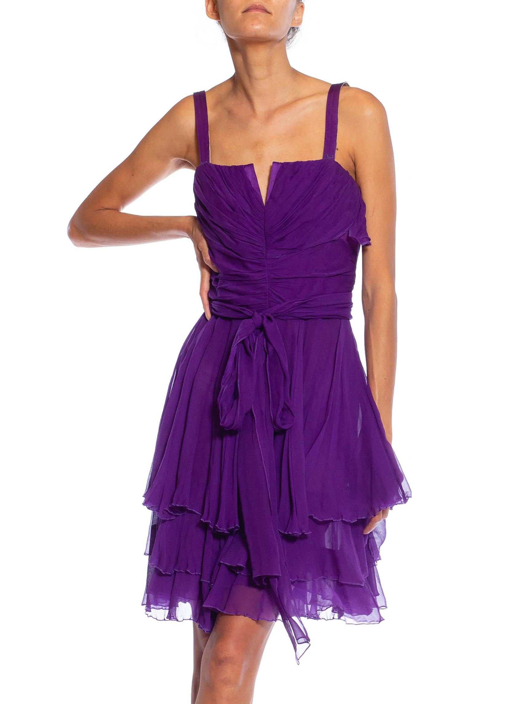 2000S Purple Silk Pleated & Draped Cocktail Dress For Sale 2