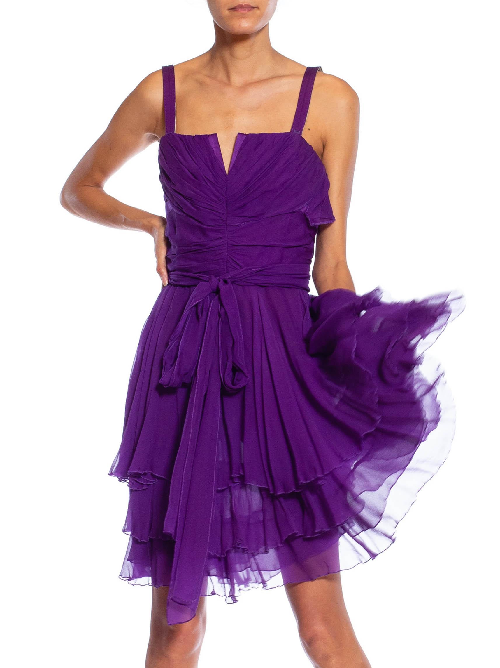 2000S Purple Silk Pleated & Draped Cocktail Dress For Sale 3