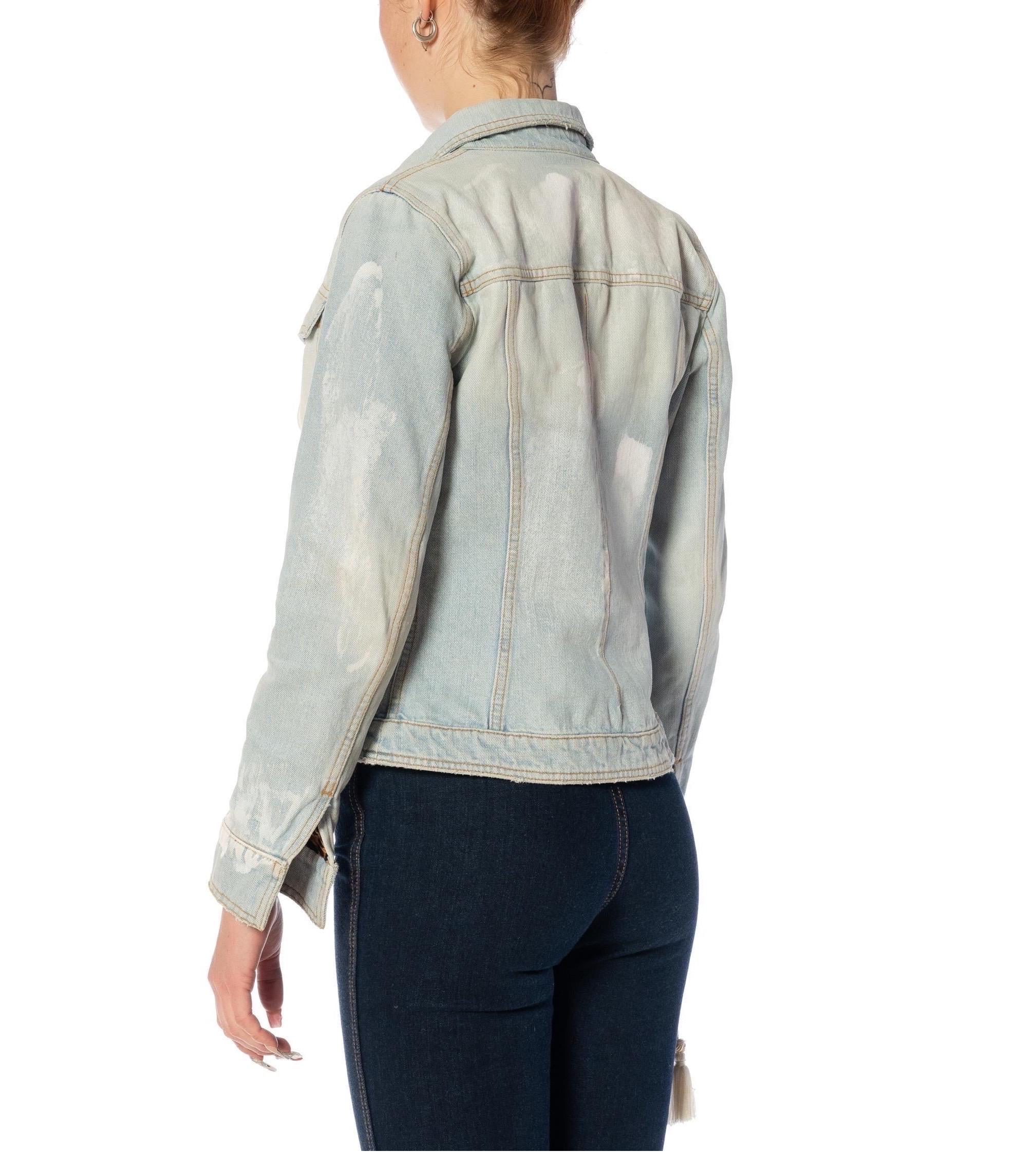 2000S DOLCE & GABBANA Acid Wash Cotton Denim Jacket With Leopard Print Silk Lin For Sale 5