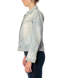 2000S DOLCE & GABBANA Acid Wash Cotton Denim Jacket With Leopard Print Silk Lin
