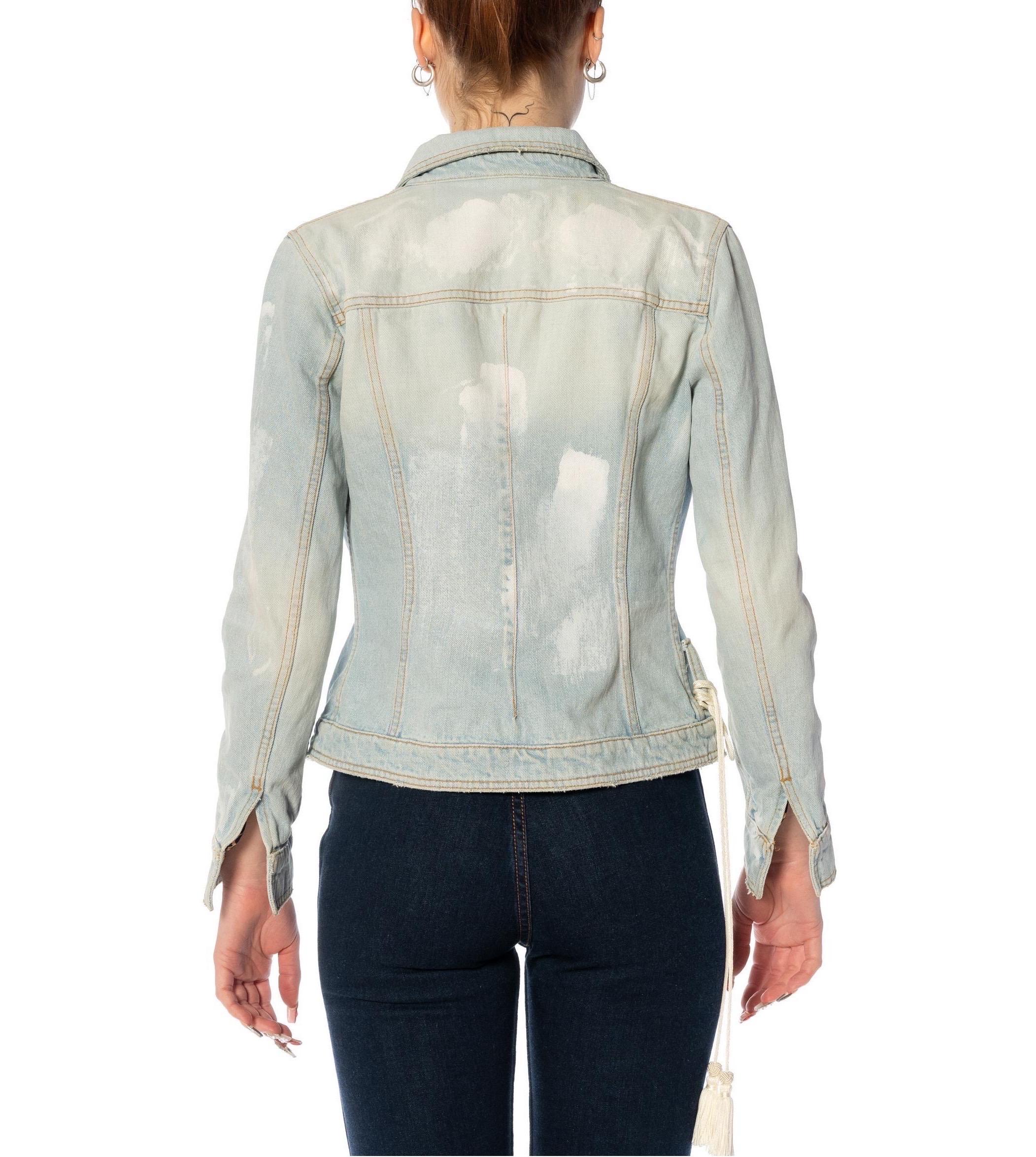 DOLCE & GABBANA Veste en jean de coton délavée à l'acide avec linge de soie imprimé léopard, années 2000 en vente 5