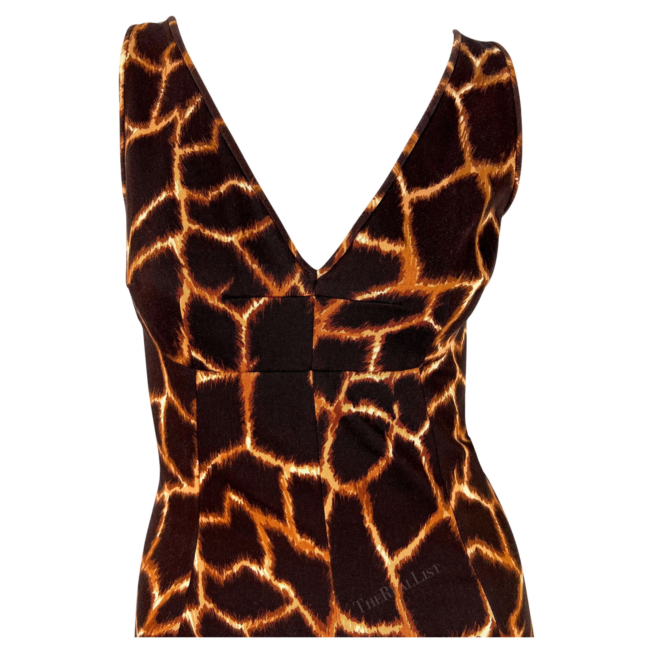 Nero Dolce & Gabbana, abito senza maniche in cotone marrone con stampa animalier degli anni 2000 in vendita