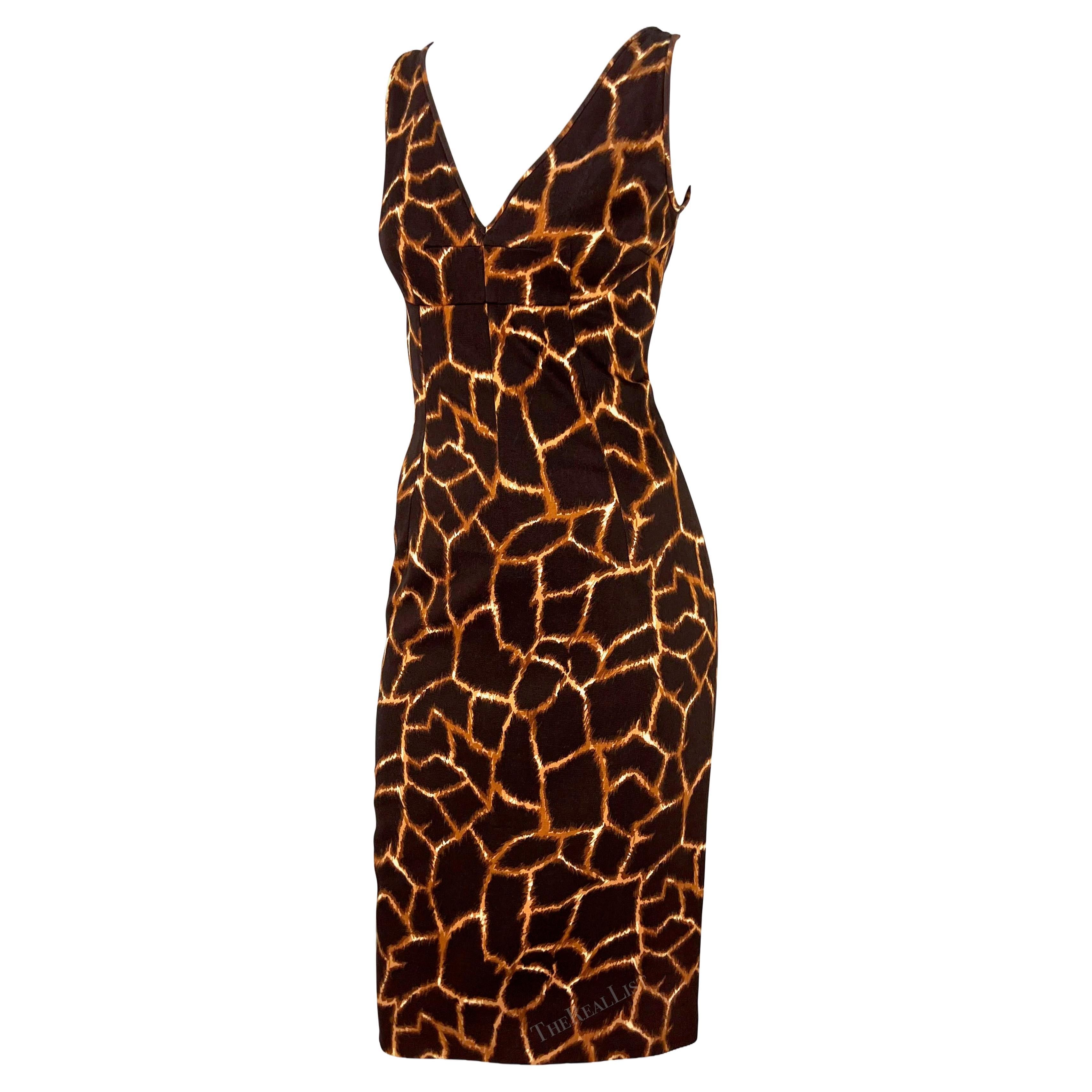 2000s Dolce & Gabbana Animal Print Brown Cotton Sleeveless Dress For Sale 1