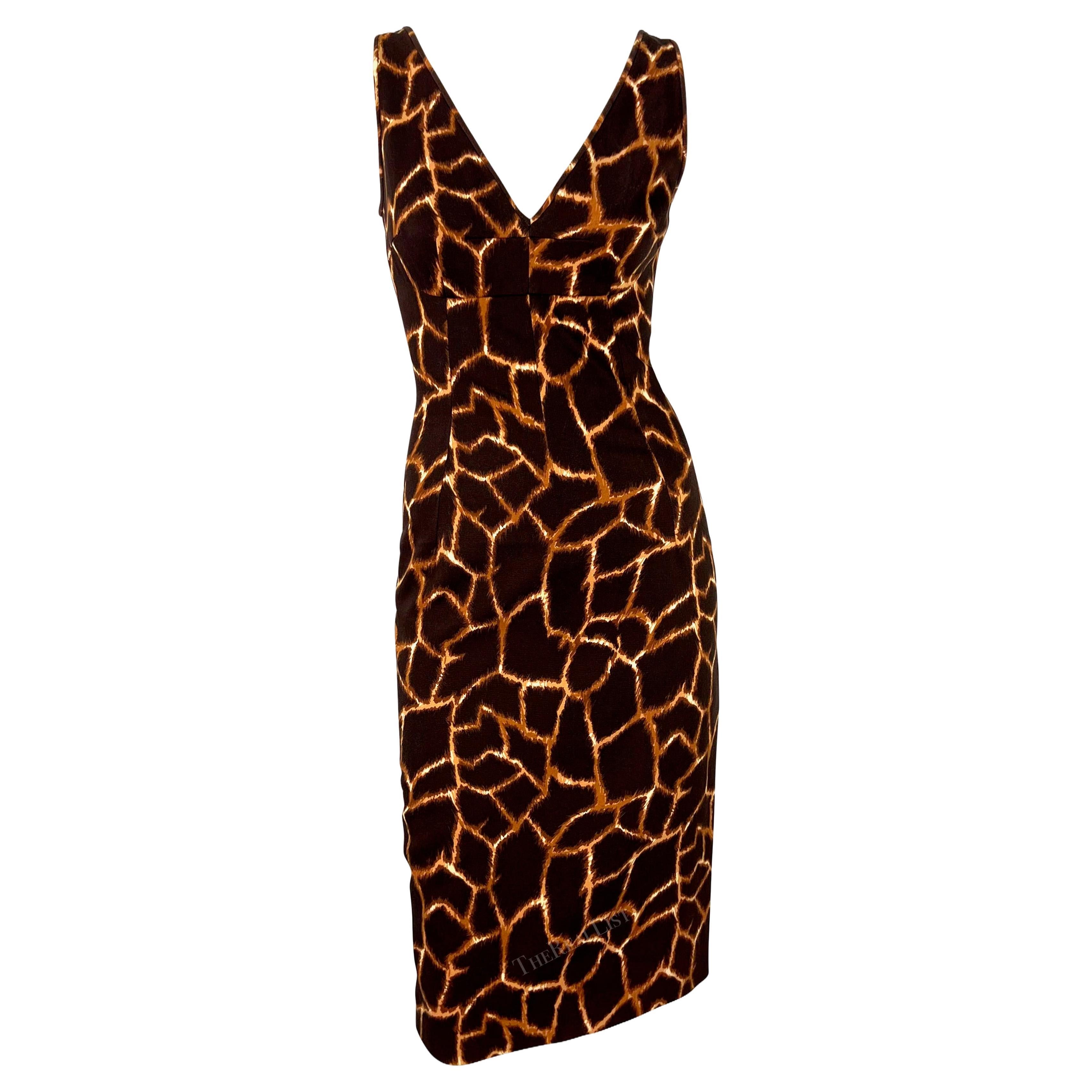 2000s Dolce & Gabbana Animal Print Brown Cotton Sleeveless Dress For Sale