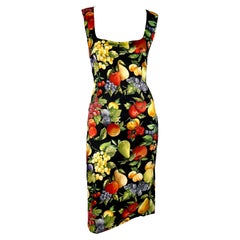 2000s Dolce & Gabbana Black Bodycon Sleeveless Fruit Print Pin-up Dress