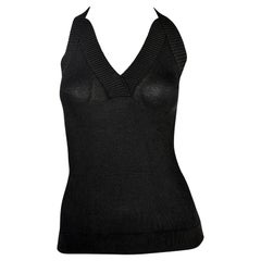 2000s Dolce & Gabbana Black Bodycon Stretch Backless Halter Top
