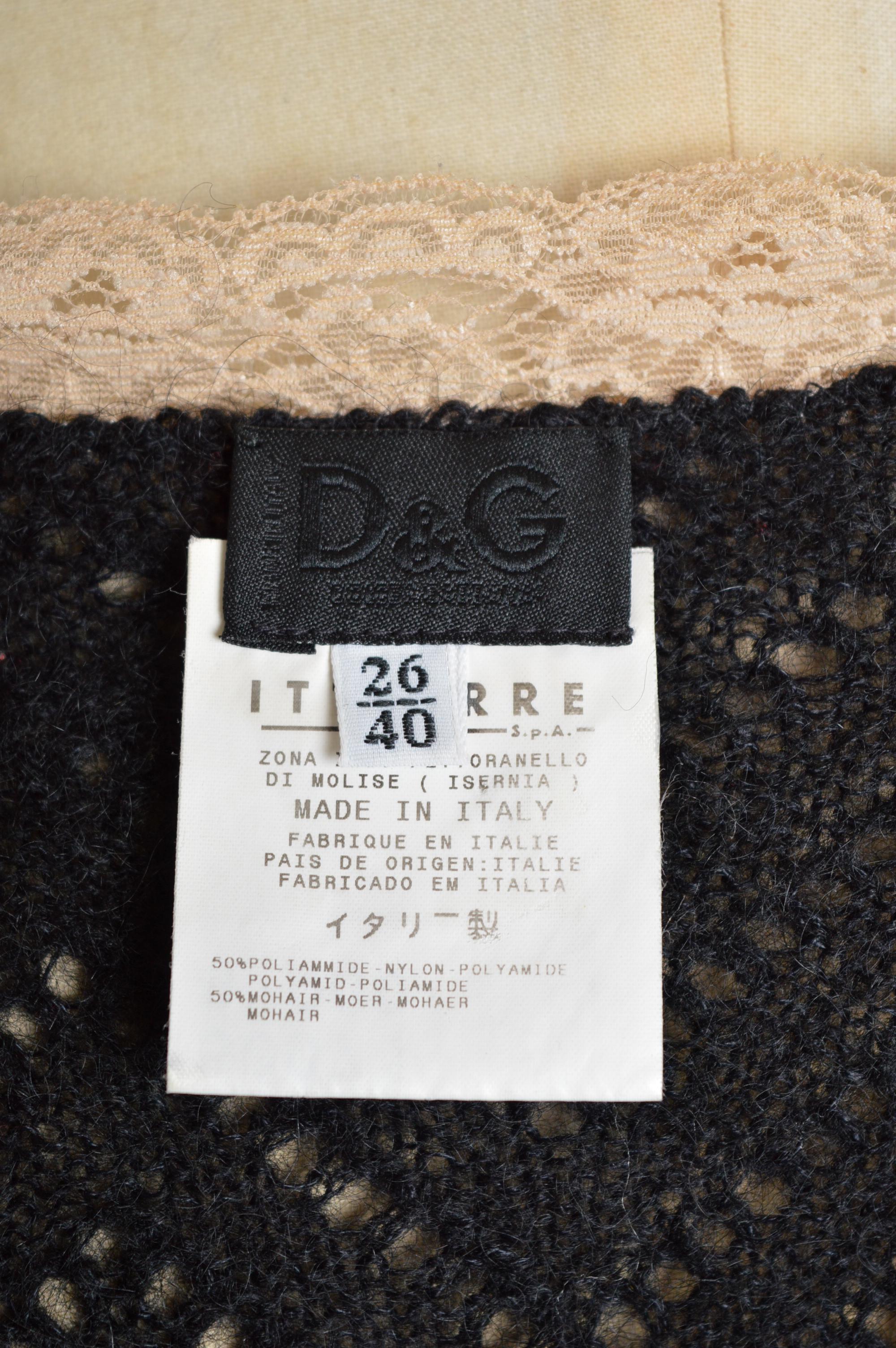 2000er DOLCE & GABBANA Schwarzer Mohair durchsichtiger cremefarbener Spitzenbesatz Mini-Slipkleid im Angebot 7