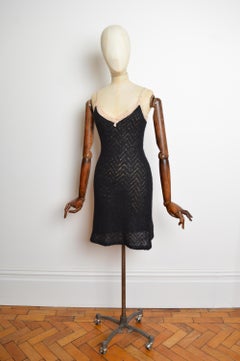 2000s DOLCE & GABBANA Black Mohair sheer Cream lace trim mini slip dress