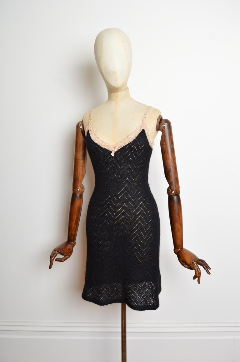 2000s DOLCE and GABBANA Mini abito in mohair nero con rifiniture