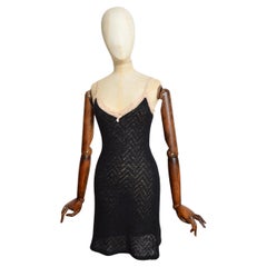 2000s DOLCE & GABBANA Negro Mohair escarpado Crema encaje recorte mini slip dress