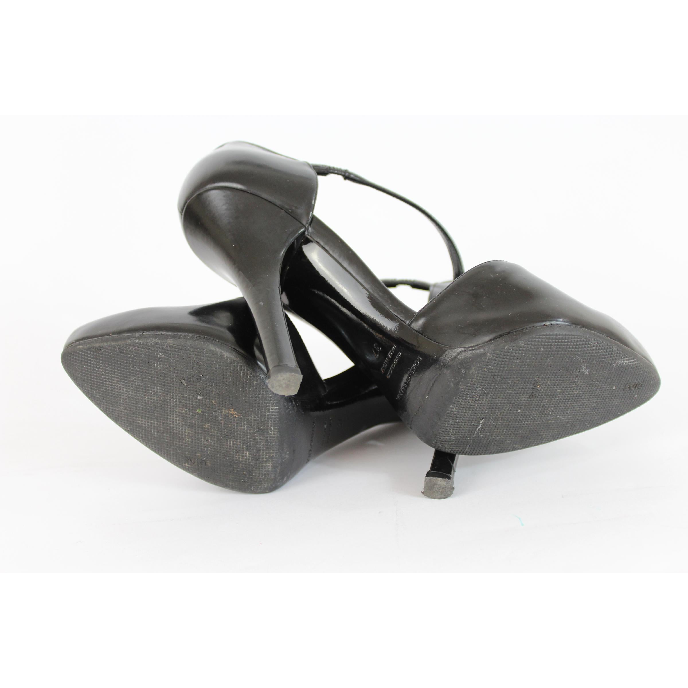 2000s Dolce & Gabbana Black Patent Leather Heel Shoes Decollete 2
