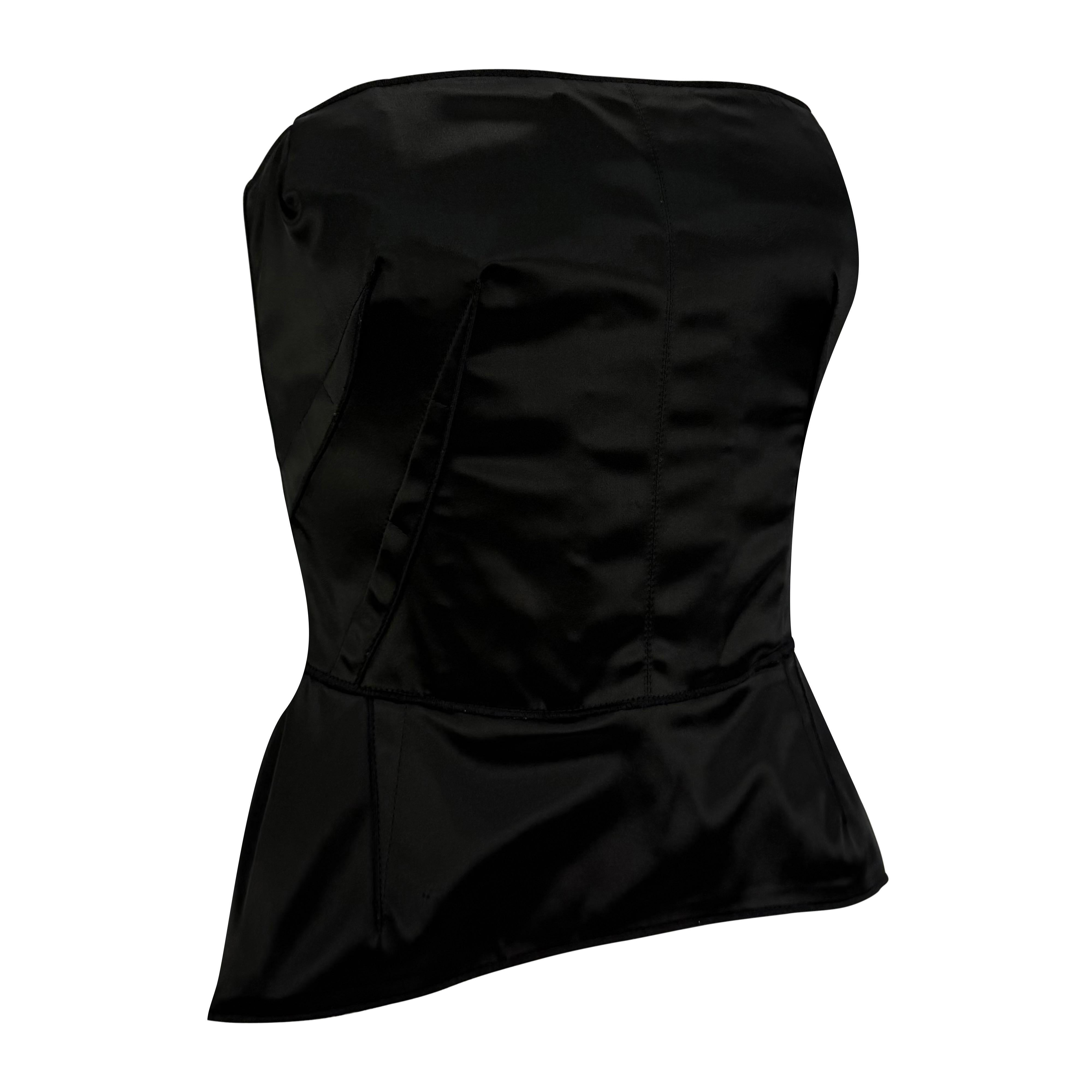 2000s Dolce & Gabbana Noir Satin Strapless Corset Boned Bustier Top en vente 2