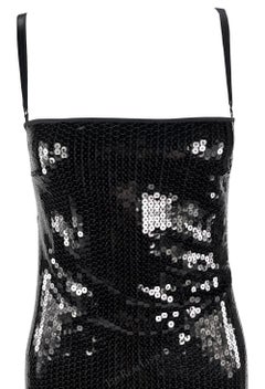 2000s Dolce & Gabbana Black Sequin Bra Strap Pin-Up Satin Trim Bodycon Dress