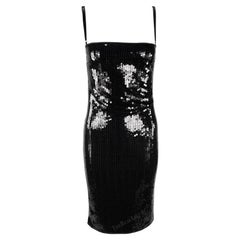 2000s Dolce & Gabbana Black Sequin Bra Strap Pin-Up Satin Trim Bodycon Dress