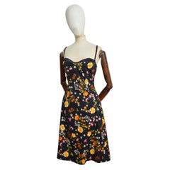 Robe bustier noire à bretelles Dolce & Gabbana des années 2000 avec imprimé de fleurs orange