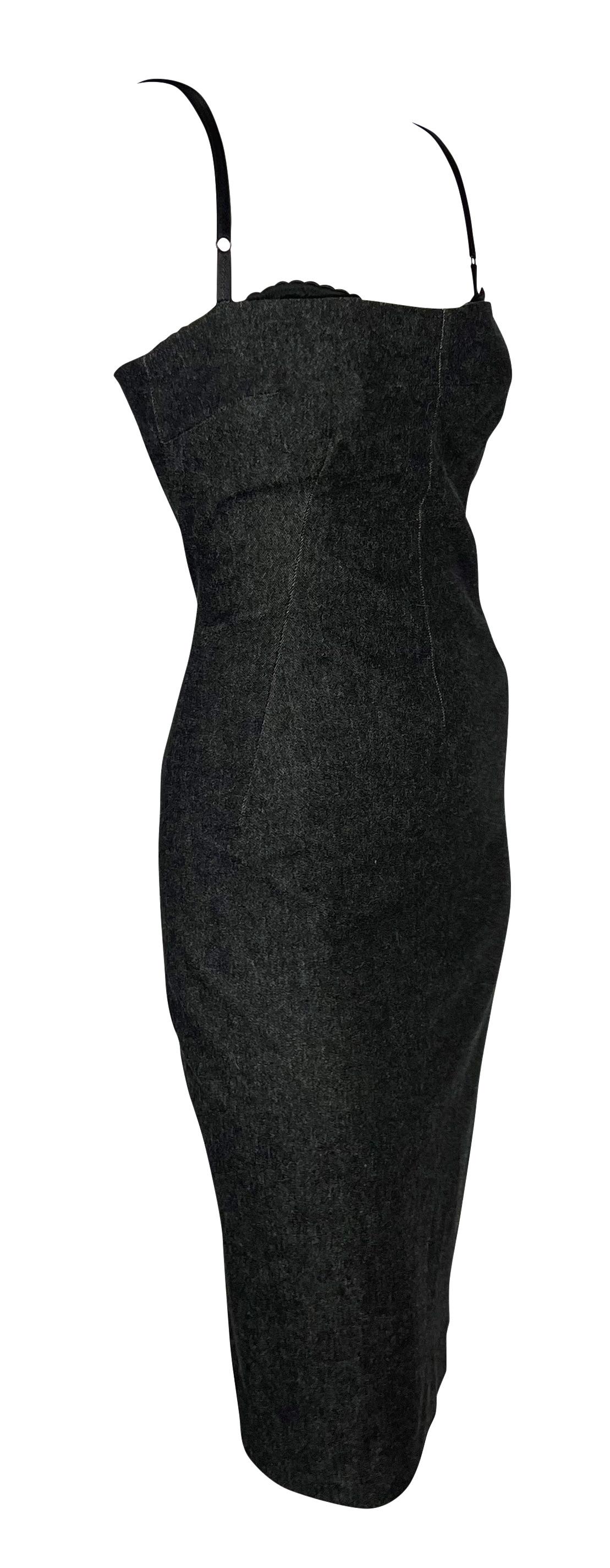 2000s Dolce & Gabbana Black Stretch Denim Bodycon Pin-Up Dress For Sale 2