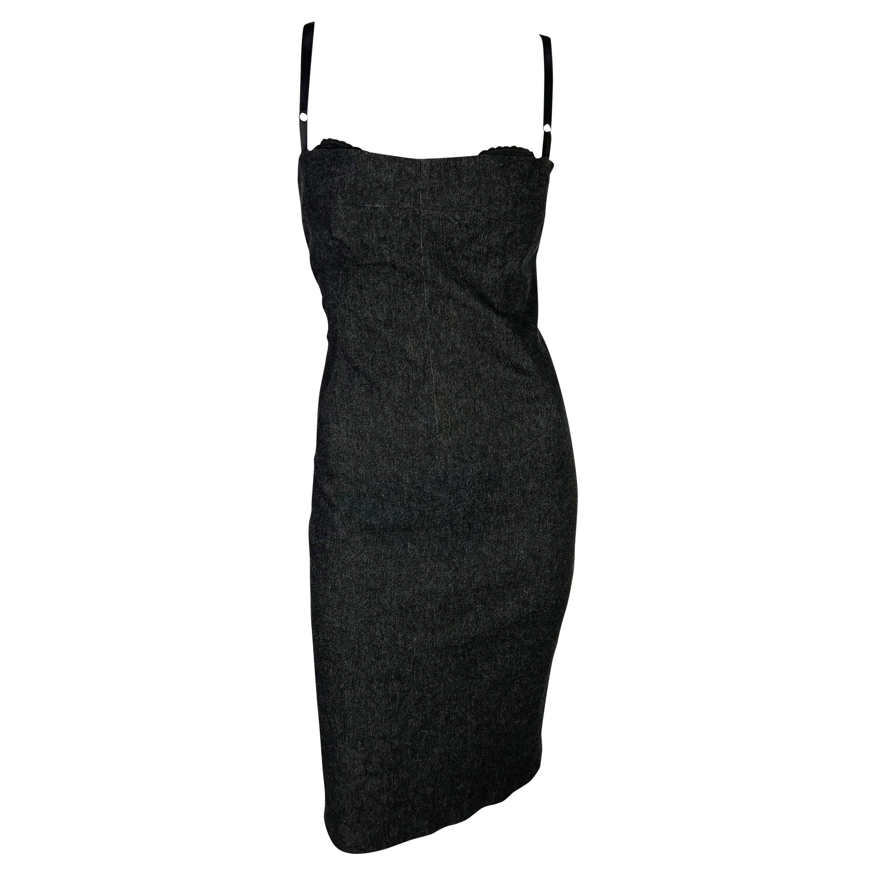 2000s Dolce & Gabbana Black Stretch Denim Bodycon Pin-Up Dress For Sale