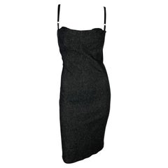 2000s Dolce & Gabbana Black Stretch Denim Bodycon Pin-Up Dress