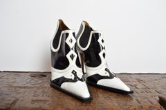 2000’s Dolce & Gabbana Black White High Heel Western Cowboy Ankle Boots - Heels