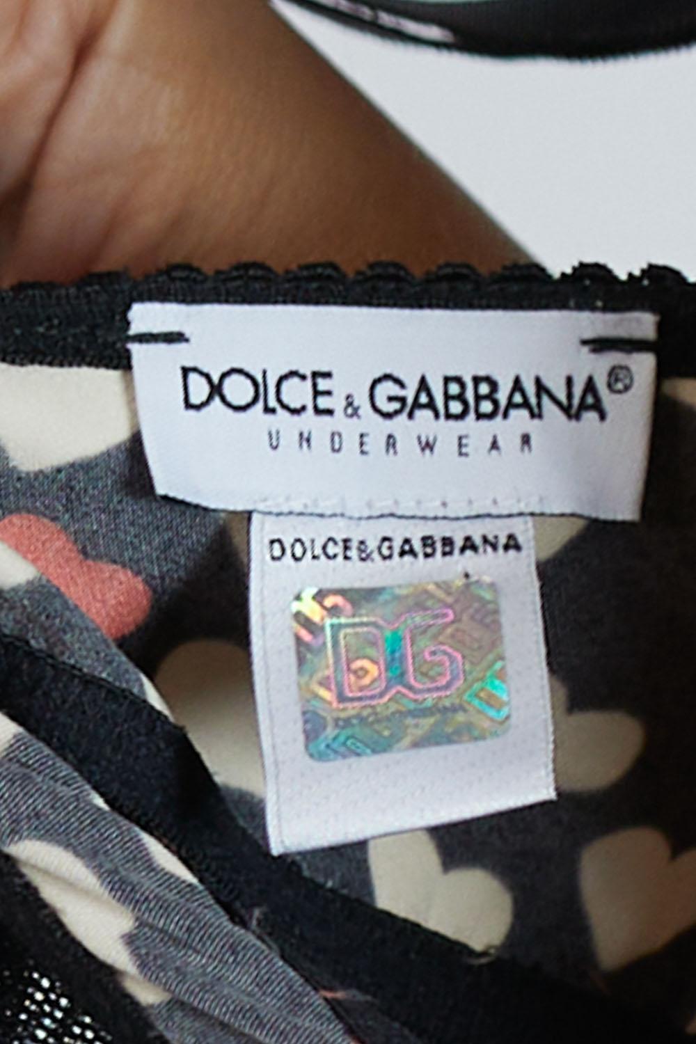 2000S DOLCE & GABBANA Noir Blanc Poly/Lycra Imprimé Sweetheart Soutien-gorge Negligee en vente 4