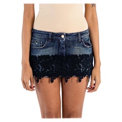 2000S DOLCE & GABBANA - Mini gonna in cotone blu, denim nero e pizzo, 2000S DOLCE & GABBANA - Mini gonna in cotone blu, denim nero e pizzo, 2000S DOLCE & GABBANA - Mini gonna in cotone blu e denim nero