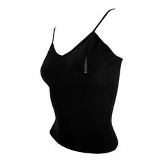 2000s Dolce & Gabbana Bodycon Perforated Cinched Knit Black Tank Top