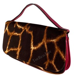 2000s Dolce & Gabbana Brown Animal Print Hot Pink Leather Top Strap Clutch Bag