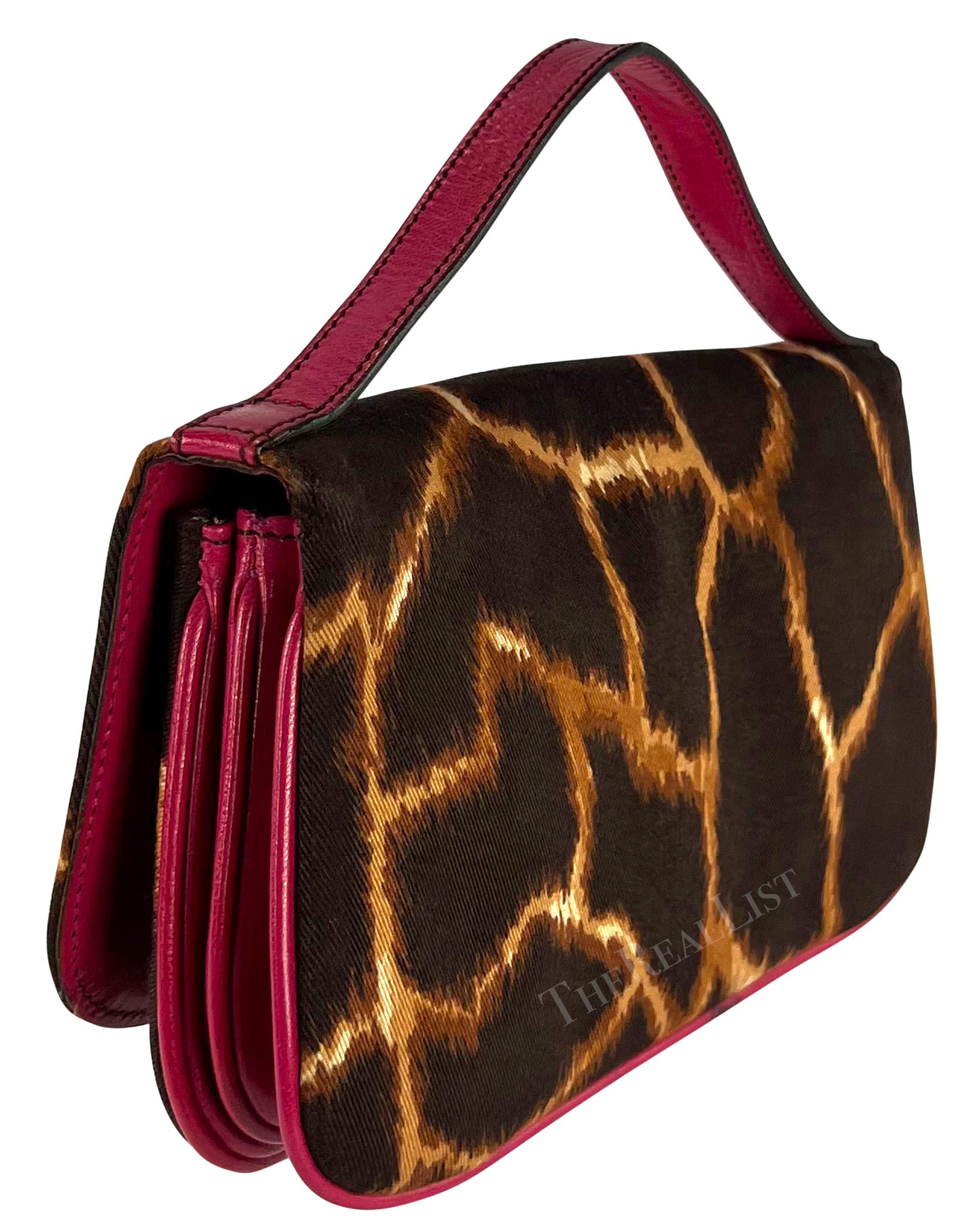 Women's 2000s Dolce & Gabbana Brown Animal Print Hot Pink Leather Top Strap Clutch Bag For Sale
