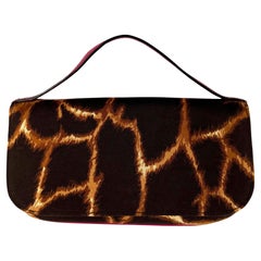 2000s Dolce & Gabbana Brown Animal Print Leather Hot Pink Top Strap Clutch Bag