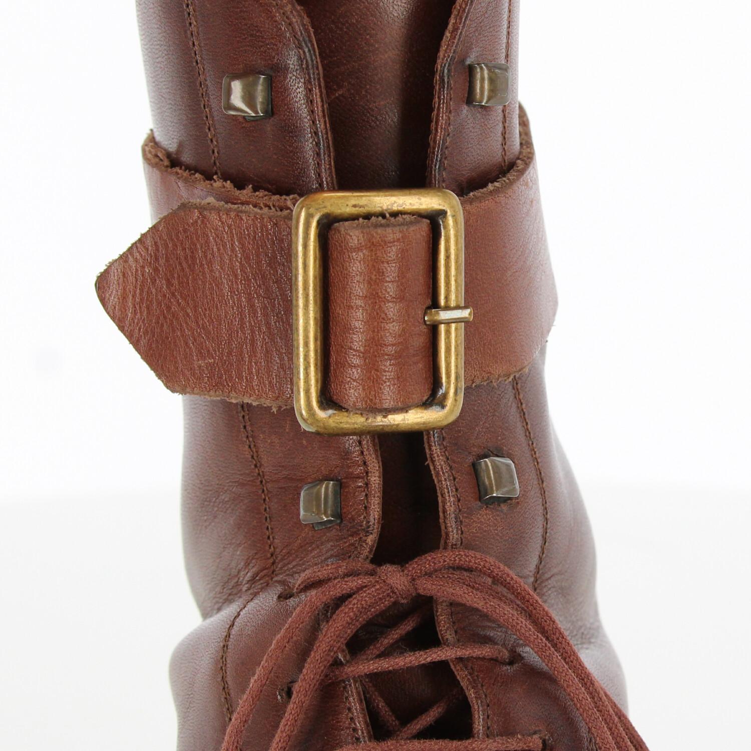 2000s Dolce & Gabbana Brown Leather Lace-up Boots 5