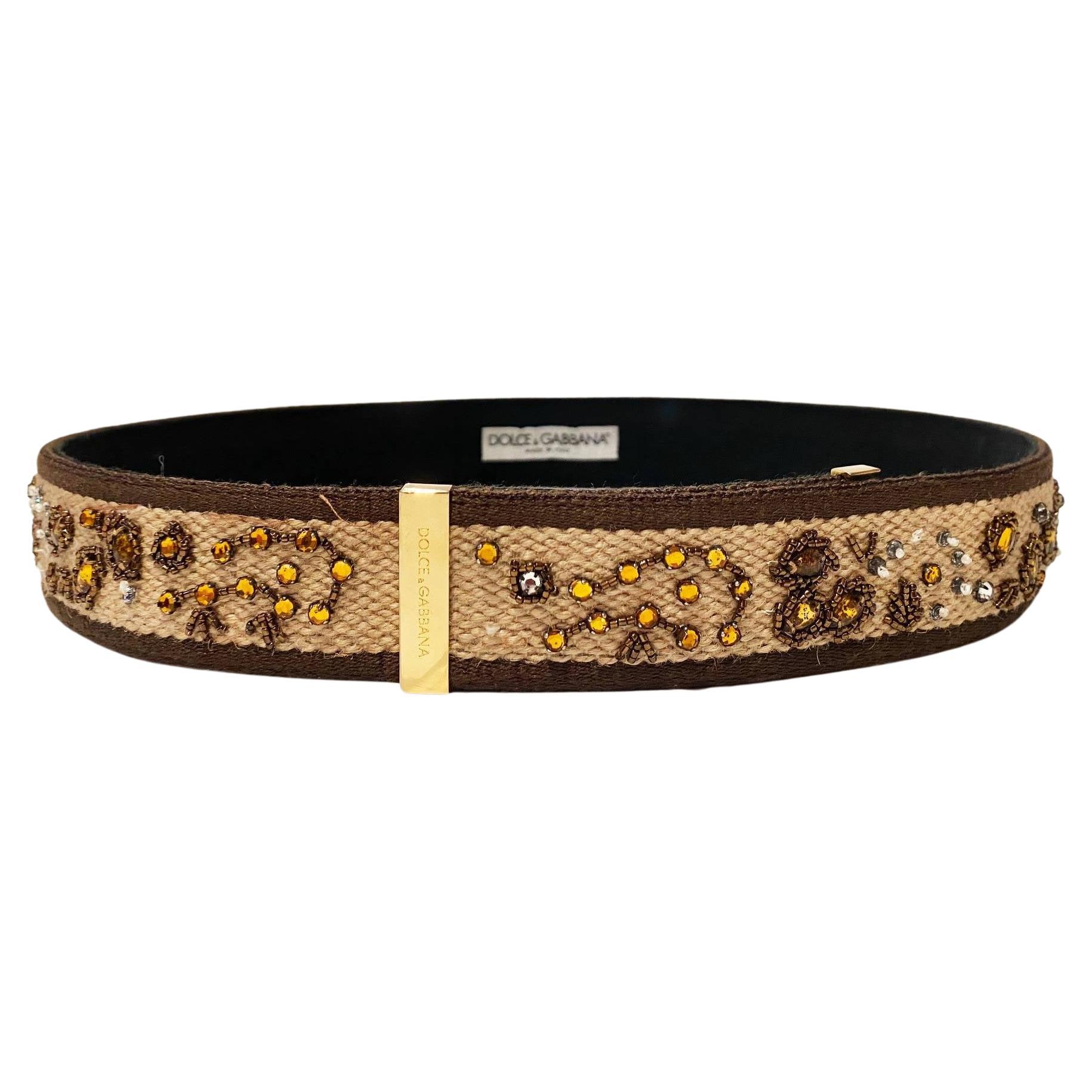 2000s Dolce & Gabbana Cord and Gems Belt  For Sale