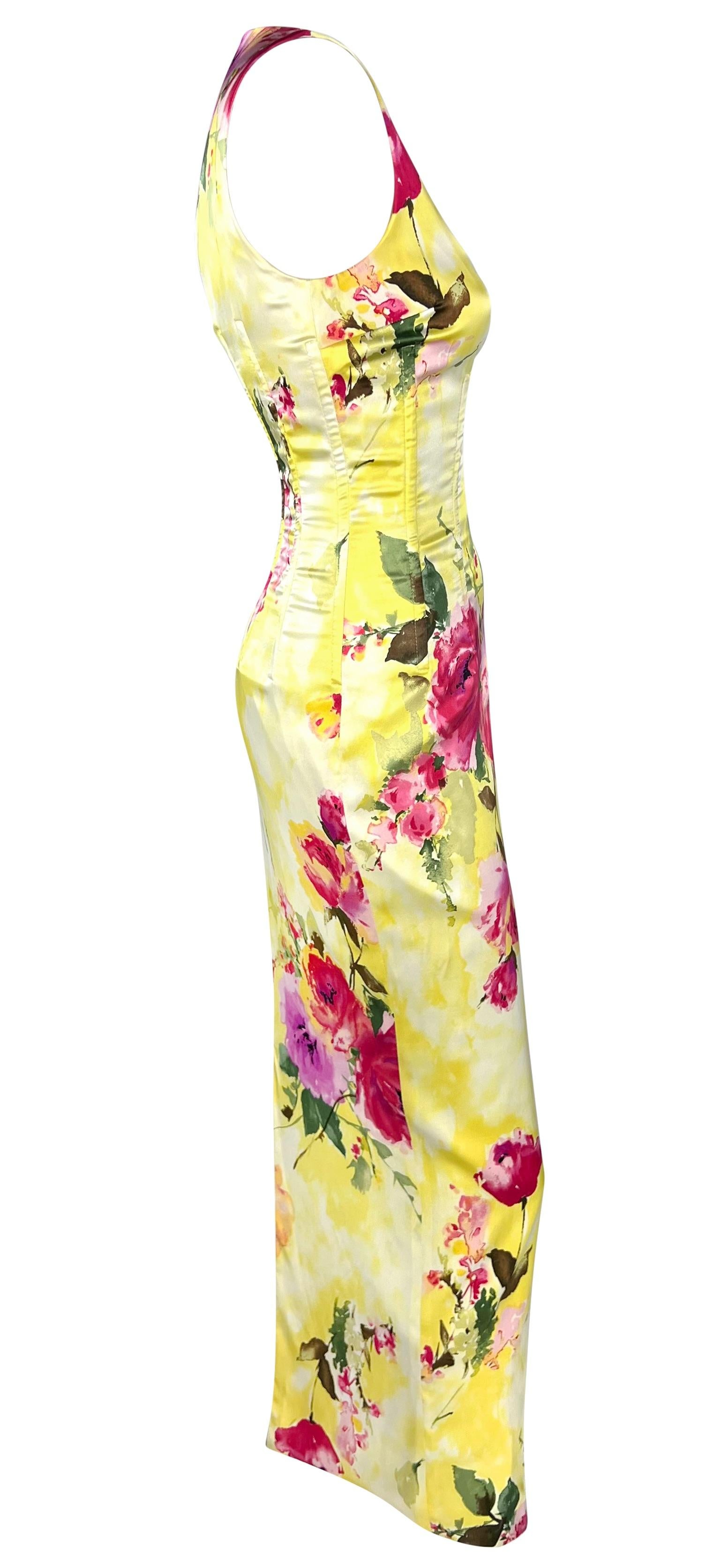 2000s Dolce & Gabbana Corset Boned Yellow Floral Print Bodycon Maxi Dress  For Sale 2