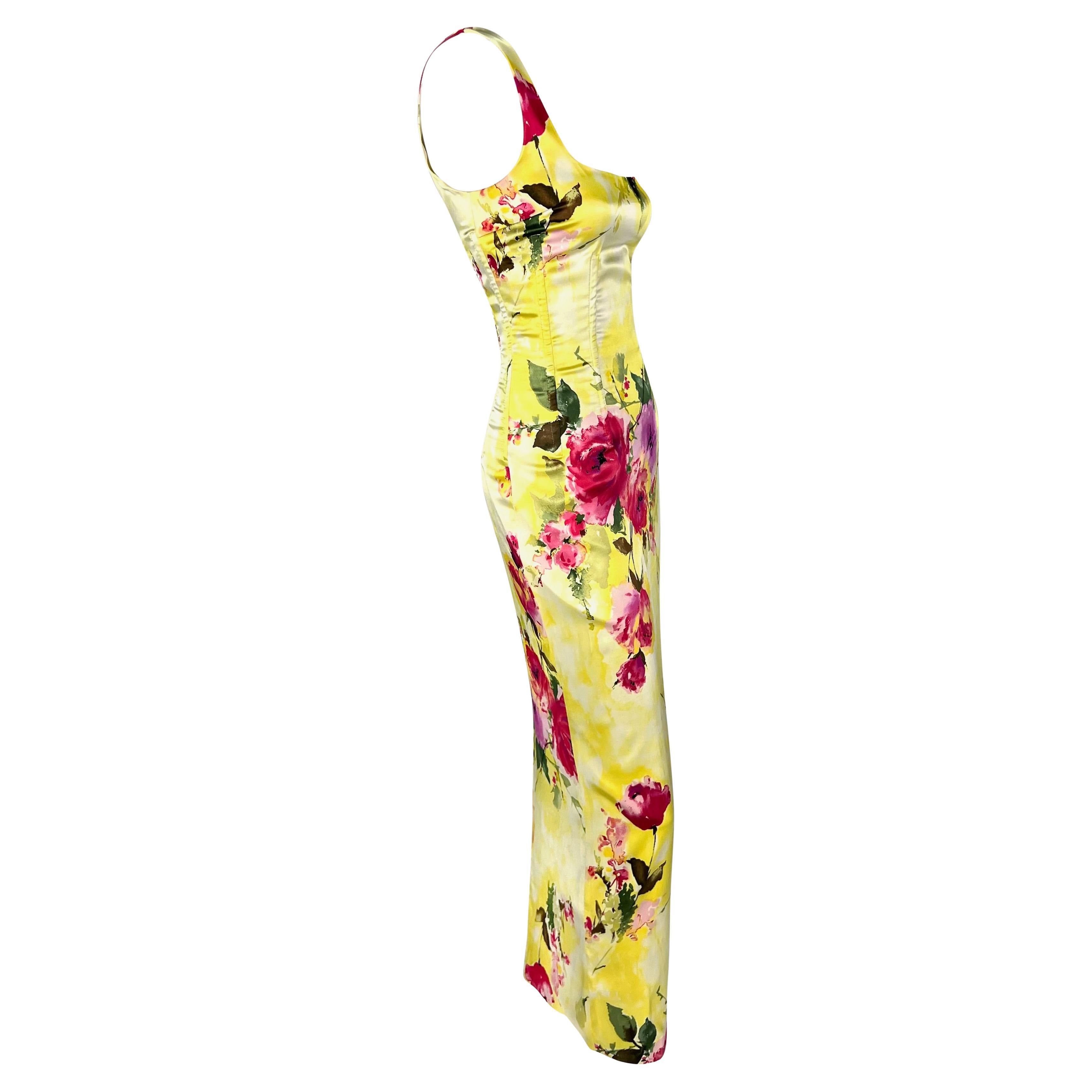 2000s Dolce & Gabbana Corset Boned Yellow Floral Print Bodycon Maxi Dress  For Sale 3