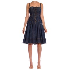 2000S DOLCE & GABBANA Cotton/Lycra Denim Bra-Cup Corset Dress