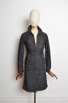 2000s Dolce & Gabbana Dark Blue Denim Jacket & Low rise midi Skirt set