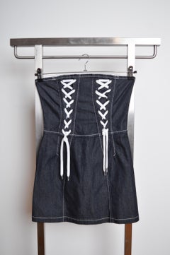 2000's Dolce & Gabbana Dark Blue Denim Strapless Sporty Corset Mini Dress