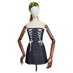 Dolce & Gabbana, mini-robe corset de sport sans bretelles en jean bleu foncé, années 2000